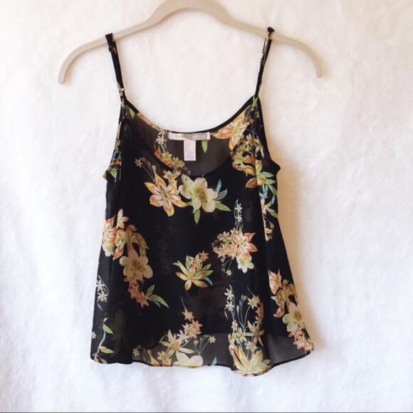 Forever 21 Tops - Forever 21 Black Flower Spaghetti-Strap Adjustable Top
